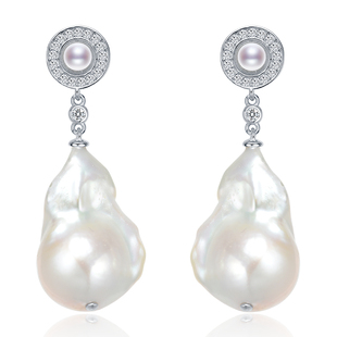 京润珍珠 聆光925银淡水珍珠耳钉4-14mm异形巴洛克珍珠耳饰P