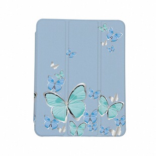 360度旋转适用苹果平板ipad保护壳套ipad12十11九8代防弯保护套Air87654三折带笔槽a16全包防摔Pro11蓝蝴蝶飞