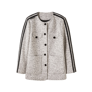 U/TI浅灰色小香风羊毛外套女设计感拼接休闲上衣尤缇时尚冬季新款