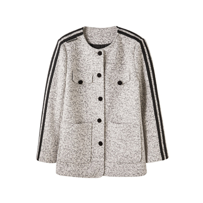 U/TI浅灰色小香风羊毛外套女设计感拼接休闲上衣尤缇时尚冬季新款