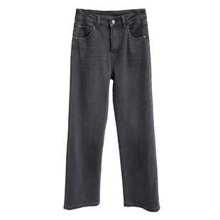 大N货！一穿就显瘦！微弹加绒中高腰牛仔直筒裤女     M339997~JS