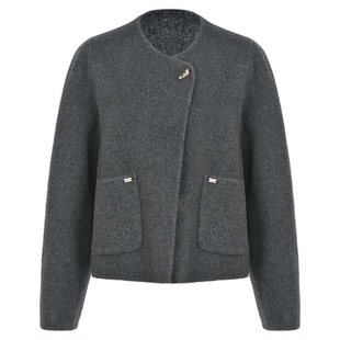 SeRinaBlue2026年新款休闲羊毛双面呢大衣女小个子春短款外套上衣