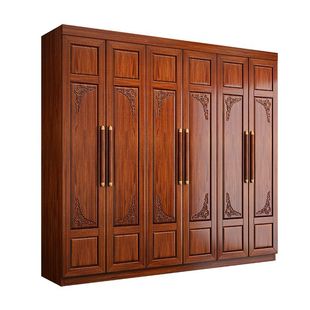 现代中式实木衣柜3456门六门实木衣橱花梨木雕花卧室对开门大衣柜
