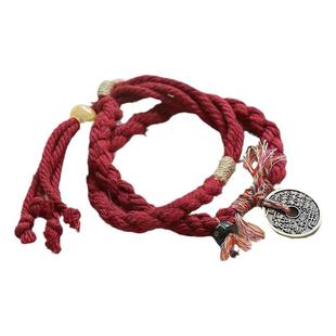 中式山鬼花钱手链双层民族藏式手工编织手绳情侣平安搭手手饰