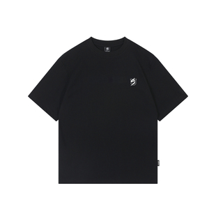 US联邦街牌基础纯色短袖简约宽松街舞嘻哈风logo硅胶烫印透气T恤