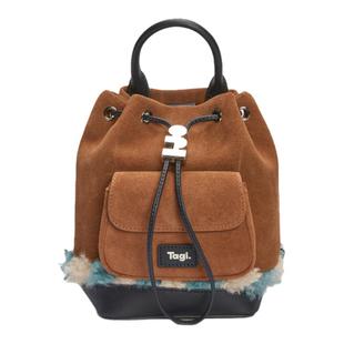 Tagi.Mini画家双肩包手工编织肩带随旅行口袋水桶抽绳束口包