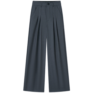 Halo Luu灰色阔腿西装裤女夏季宽松休闲裤子高级感垂感直筒拖地裤