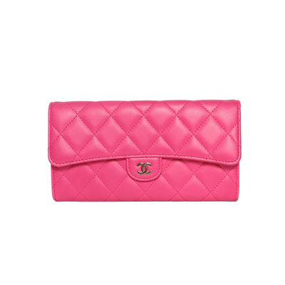 【自营】中古95新Chanel/香奈儿钱包CF长款三折口盖粉色皮革S22开