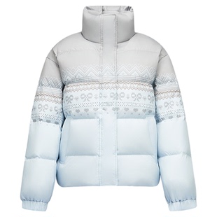 森马羽绒服女冬三防费尔岛印花80绒子宽松2025新款甜美设计感上衣