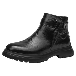 公牛世家高帮皮鞋男款冬季英伦风真皮马丁靴男商务休闲百搭靴子男