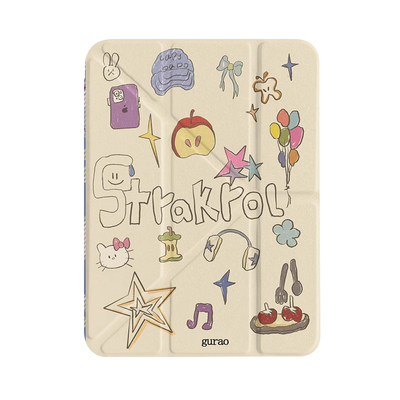 ins铅笔风卡通涂鸦Y+三折适用ipad11保护套air7/6新款ipad10带笔槽11寸防摔10.2/10.9苹果平板保护套mini7女