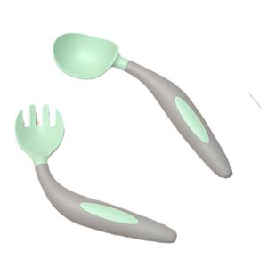 婴儿勺子宝宝学吃饭训练勺叉勺套装一岁儿童餐具辅食碗弯头勺软勺