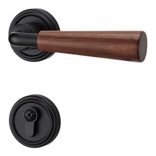 中古风门锁法式复古门把手室内美式卧室胡桃木木柄家用静音房门锁