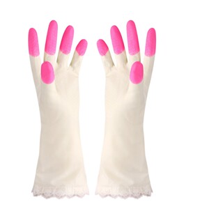 家务清洁蕾丝加绒手套厨房搞卫生洗碗乳胶手套防水耐用干活劳保用