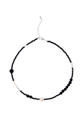 RiverineAdara「棱絮蚀光」黑曜石碧玺天然水晶珍珠颈链项链首饰