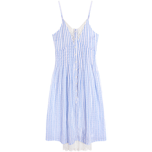 落落狷介五一出游出片穿搭独特漂亮掐腰裙条纹蕾丝花边吊带裙开衫