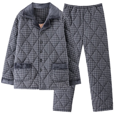 浪莎纯棉夹棉睡衣男保暖套装