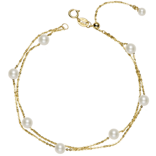 京润珍珠蕙芳 18K金淡水珍珠手链小圆珠轻奢K金百搭双层珍珠手链D