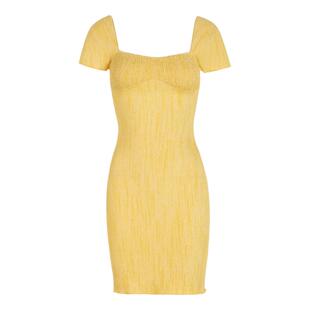 ITSNIKAR复古混色茶歇法式方领针织短袖连衣裙性感修身包臀短裙女