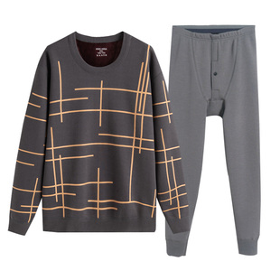 贴身领域男士保暖内衣男加厚加绒青年圆领秋衣秋裤外穿套装冬季