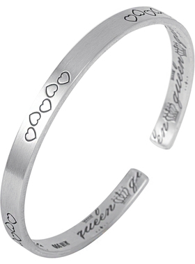 纯银手镯女心连心开口英文