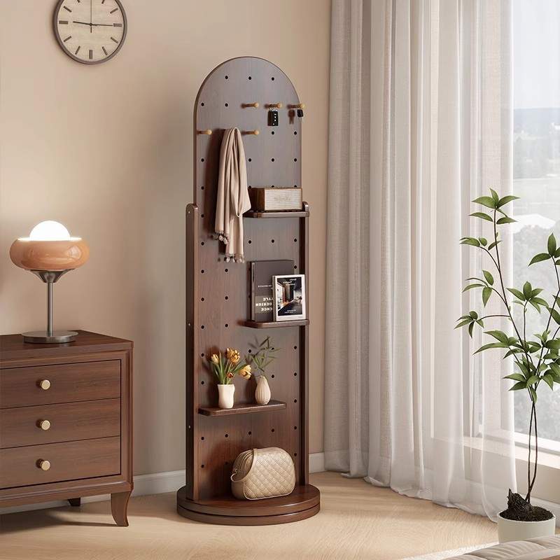 洞洞板穿衣镜旋转全身镜落地挂衣衣帽架镜家用一体镜子置物架试衣