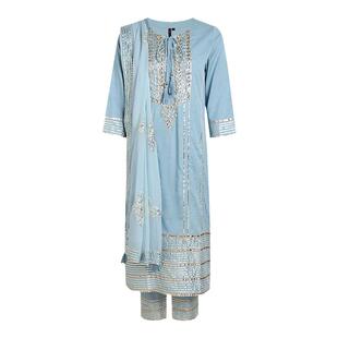 印度进口旁遮比3件套棉刺绣薄款民族风中长款优雅轻奢日常服饰2色