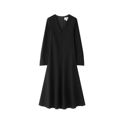 可机洗羊毛V领修身大摆连衣裙