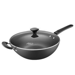 爱仕达家用炒锅铸铁锅无涂层炒菜锅电磁炉燃气灶通用生铁锅平底锅