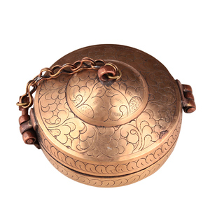 尼泊尔进口纯铜碰铃套藏式民族纯手工刻花藏传密宗用品撞碰铃套