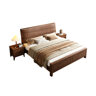 黑胡桃木纯木实木床家用卧室床简约大板床2米双人大床主卧床1米8