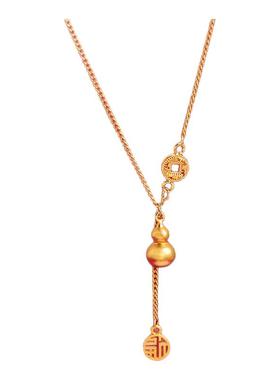 新中式金色葫芦福牌吊坠项链饰品