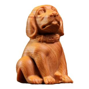天然崖柏木实木雕刻旺财生肖狗摆件创意礼物文玩手把件桌面装饰品