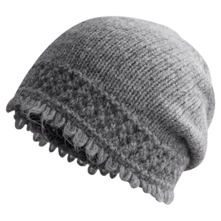 韩系高级感灰色堆堆帽女生镂空花边纯色冷帽百搭慵懒风针织毛线帽