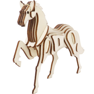 十二生肖马木质拼插积木模型3D立体拼图儿童手工益智玩具生日礼物