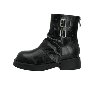 加肥加宽大码女鞋复古裤管靴马丁靴增高显瘦短靴适合宽胖脚N58284