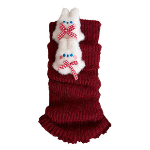 女童袜套秋冬羊毛加绒加厚韩版红色安卡拉红蝴蝶结新年堆堆袜潮