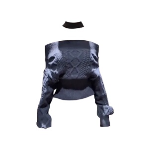 大码麻花围脖一字肩毛衣女款2026新款秋冬季宽松慵懒打底针织上衣