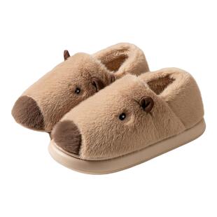 卡皮巴拉棉拖鞋女2025新款包跟加毛绒情侣秋冬季可爱家居棉鞋男款