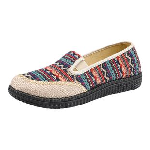 老北京布鞋女夏季一脚蹬亚麻帆布鞋复古民族风休闲妈妈鞋老太太鞋
