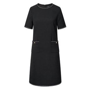 BCBG夏季优雅法式经典通勤链条花呢小香风短袖连衣裙女士小黑裙