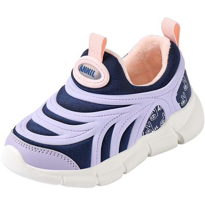 安奈儿女童毛毛虫童鞋一脚蹬棉鞋