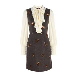 韩语琳/法式小香风假两件亮片连衣裙女新款高级贵气富家千金短裙