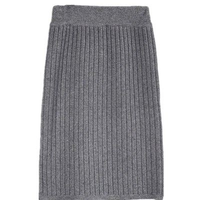 加厚螺纹后开叉毛线一步半身裙