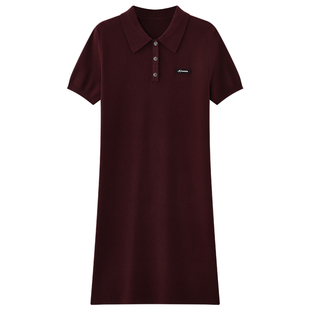 库恩玛维复古港风针织短袖连衣裙女2026年夏新款显白酒红色POLO裙