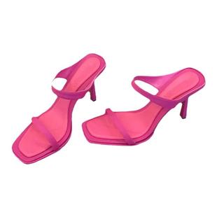 2026夏季新款性感配裙子高跟凉鞋女外穿银色黑色一字带细跟凉拖鞋