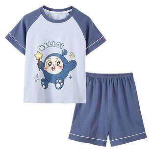 2025新款蛋仔男童睡衣儿童夏季薄款纯棉短袖中大童男孩家居服夏天