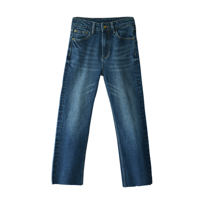 修身直筒烟管卷边九分牛仔裤