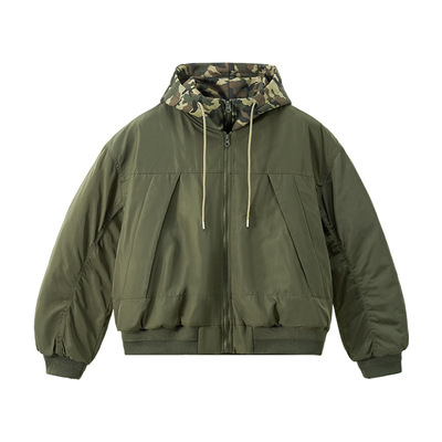SlowGang可拆卸假两件棒球服美式Cleanfit连帽短宽boxy夹克外套男