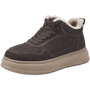 热风男鞋2025年冬季新款男士加绒保暖休闲鞋子百搭复古高帮板鞋